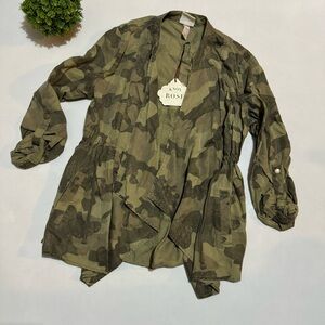 Knox Rose NWT Green Camo Print Waterfall Open Jacket Women’s Size XS‎